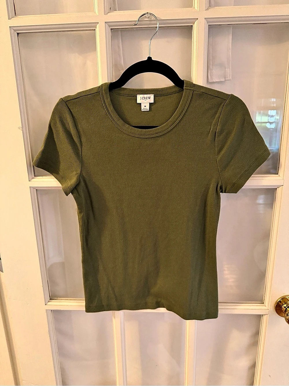 J.CREW Short Sleeve Ribbed Tee in Green Size Medium Like New